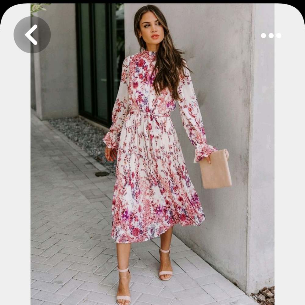 New Vici Tempe Floral Ruffle Midi Dress - Burgundy